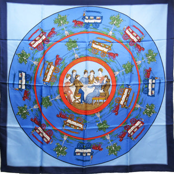 HERMES Scarf Carre 90 JEU DES OMNIBUS ET DAMES BLANCHES Omnibus and Lady's Game Blue 100% Silk