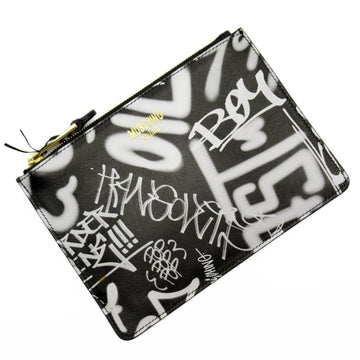 Moschino clutch bag black x white gold leather