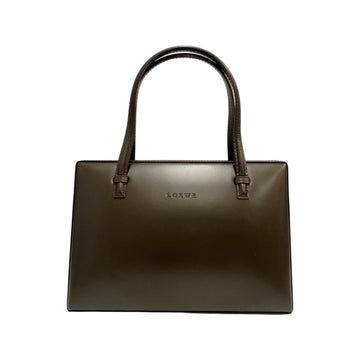 LOEWE Logo Calf Leather Genuine Square Handbag Mini Tote Bag Vanity Brown