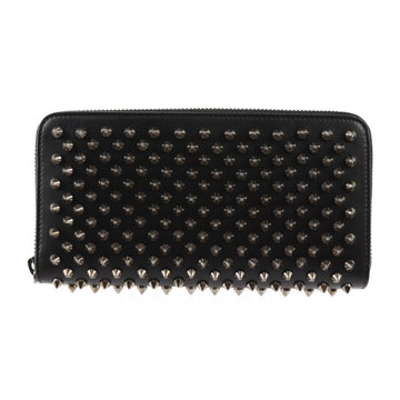 CHRISTIAN LOUBOUTIN PANETTONE Long Wallet 1165065 Calf Leather Black Silver Hardware Spike Studs Round Zipper