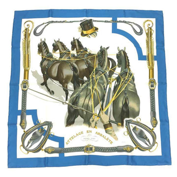 HERMES scarf muffler Carre 90 ATTELAGE EN ARBALETE horse carriage bow-shaped connection silk 100% pattern light blue aq5268