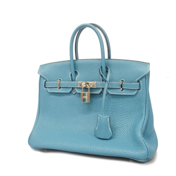 Hermes Birkin 25 N Stamp Women's Togo Leather Handbag Blue Jean