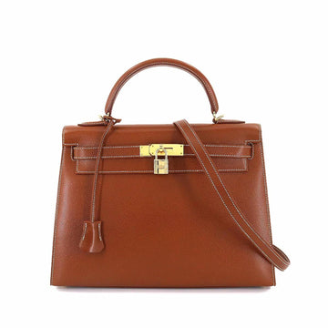 Hermes Kelly 32 2way hand shoulder bag lycee noisette outside stitching G stamp gold metal fittings
