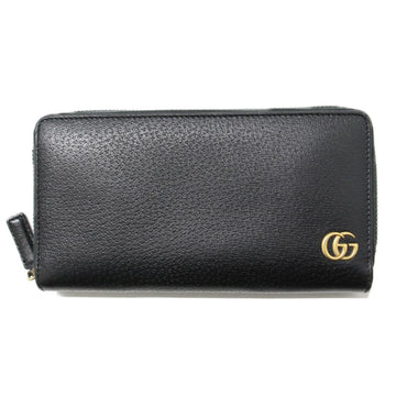 GUCCI Wallet Black Long Round Zipper Zip GG Double G 428736 Leather Plain