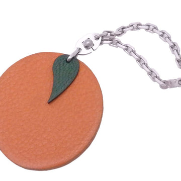 Hermes charm fruit motif orange silver leather 925 bag chain ladies men
