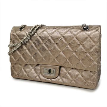 CHANELAuth  Matrasse / 2.55 W Flap W Chain Leather Champagne Gold