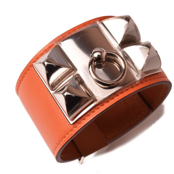 Hermes bangle bracelet HERMES Medor Koryedsian leather orange silver