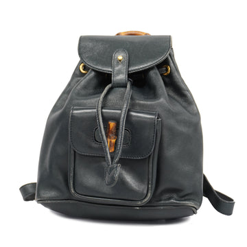 GUCCIAuth  Bamboo 003 1998 0030 Women's Leather Backpack Navy