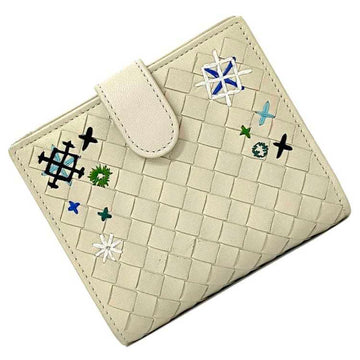 BOTTEGA VENETA Bifold Wallet White Intrecciato Embroidery Leather  Compact Women's