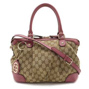 GUCCI Sookie GG Canvas Handbag Tote Bag Shoulder Leather Khaki Beige Pink Purple 247902