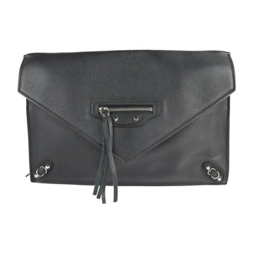 BALENCIAGA Paper Zip Around Sight Clutch Bag 357328 Calf Leather Black Second Handbag