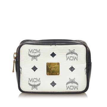 MCM Waist Pouch White Navy Leather Ladies