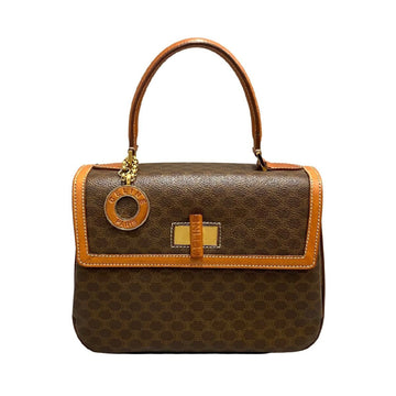 CELINE Vintage Macadam Blason Circle Logo Leather Genuine Handbag Mini Tote Bag Brown