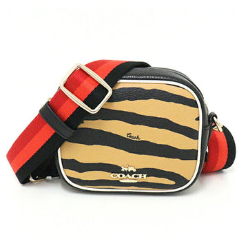 COACH shoulder bag pochette crossbody Dempsey camera with tiger print C6953 honey black