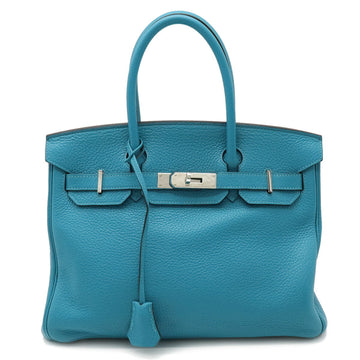 HERMES Birkin 30 Handbag Taurillon Leather Turquoise Blue Y stamp