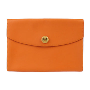 HERMES Pochette Rio Clutch Bag Vaux Swift Orange Gold Metal Fittings Second Pouch H Button Flap C Engraved