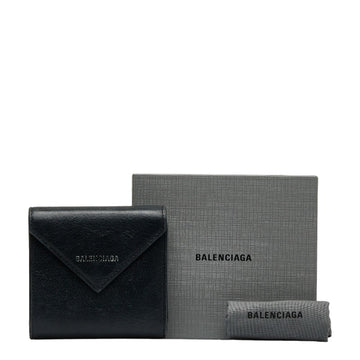 BALENCIAGA Paper Trifold Wallet 637450 Black Leather Women's