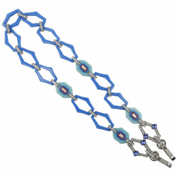 PRADA Chain Shoulder 1TY011 Rhinestone Silver/Blue Ladies Strap