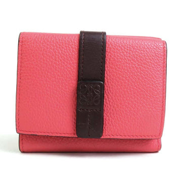 LOEWE Trifold Wallet Leather Pink x Brown Red Women's