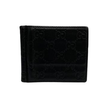 GUCCI sima GG Pattern Logo Leather Genuine Mini Bifold Wallet Billfold Card Case Black