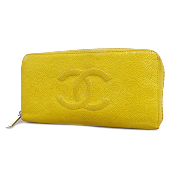 Chanel Bi-fold Long Wallet Gold Metal Women's Caviar Leather Long Wallet