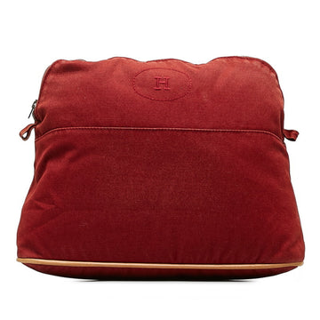 HERMES Bolide Pouch 30 Red Cotton Leather Women's