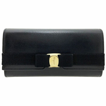 Salvatore Ferragamo Long Wallet Vala Bi-Fold Calf Leather Black 22 E008 Ladies NERO