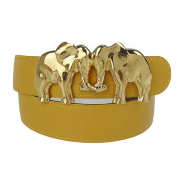 HERMES Belt Size 65 Epsom Yellow Brown Gold Hardware Elephant Buckle A Engraved Reversible