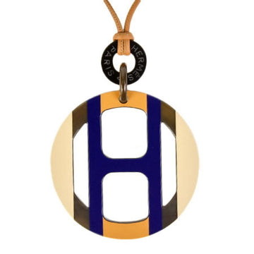 HERMES H Equip Pendant Necklace Sable Marine Buffalo Horn H057087