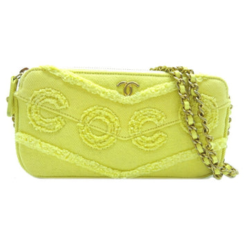 Chanel Cocomark Chain Women's Long Wallet Cotton Yellow