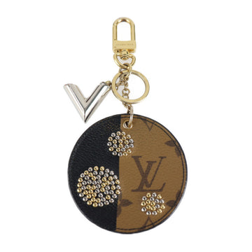 LOUIS VUITTON Portocre Night Light Keychain MP1842 Monogram Reverse Metal Brown Black Gold Silver Key Ring Bag Charm