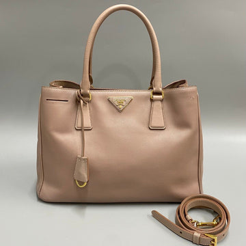PRADA Galleria Triangle Logo Metal Fittings Saffiano Leather Genuine 2way Handbag Shoulder Bag Pink 18260
