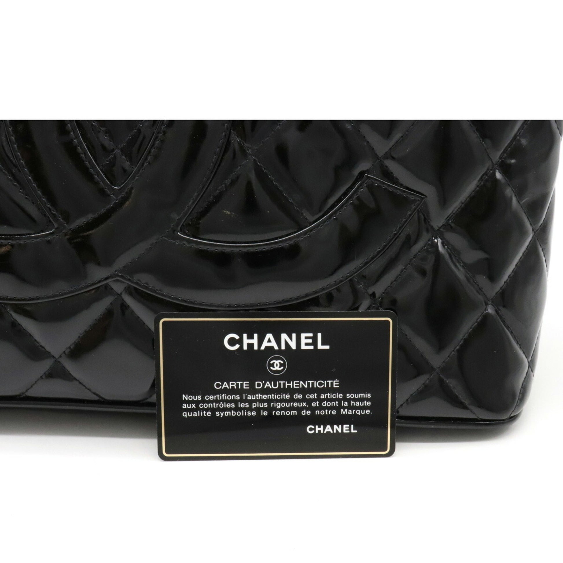 Chanel Matelasse Enamel Reprint Tote Bag Shoulder Cocomark Leather Bla