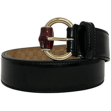 GUCCI Belt Black Beige Gold Bamboo 189800 Patent Leather  40mm 83cm Waist GG Women's Men's