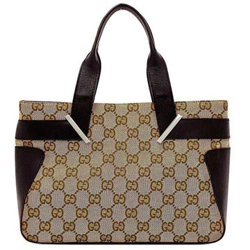 GUCCI handbag beige brown 78934 canvas leather  tote bag GG ladies