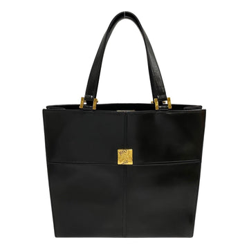 SAINT LAURENT Yves  Vintage YSL Logo Metal Fittings Calf Leather Genuine Tote Bag Handbag Black