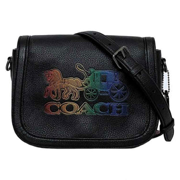 COACH shoulder bag black rainbow horse and carriage C6804 leather  flap saddle