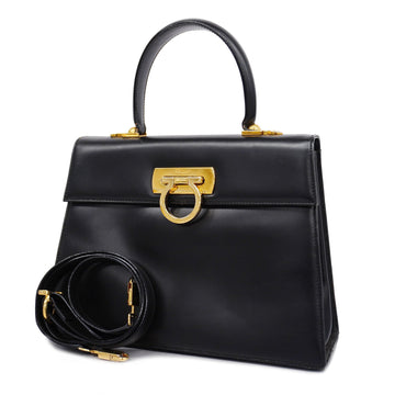 SALVATORE FERRAGAMOAuth  Gancini 2 Way Bag Leather Handbag,Shoulder Bag Black