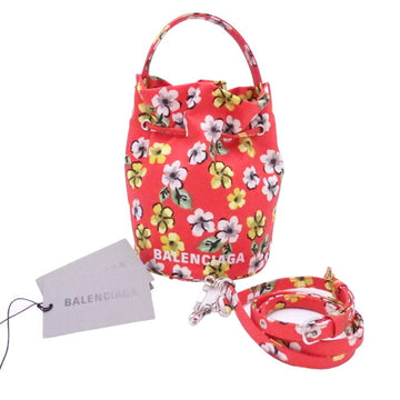 BALENCIAGA 2Way Bag Flower Print Red x Multicolor Nylon Canvas Handbag Diagonal Shoulder Women's