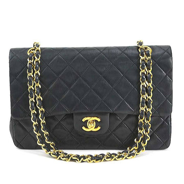 CHANEL Shoulder Bag Matelasse Double Flap Leather/Metal Black/Gold Ladies
