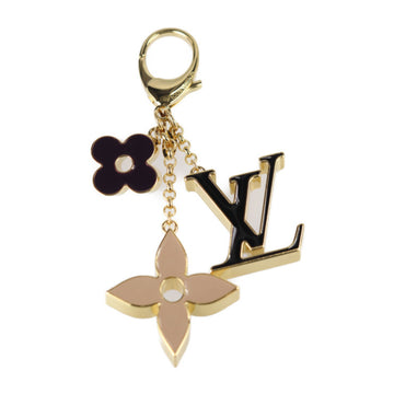 LOUIS VUITTON Fleur de Monogram Key Holder M67119 Metal Gold Black Beige Bag Charm Flower