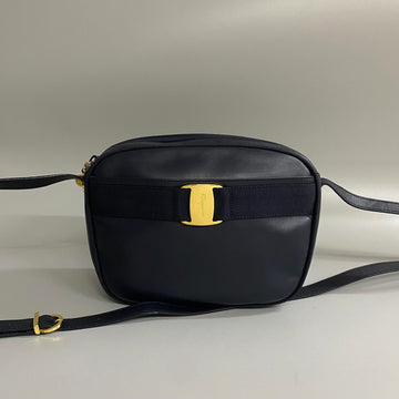SALVATORE FERRAGAMO Vara Ribbon Metal Fittings Leather Genuine Mini Shoulder Bag Pochette Sacoche Navy