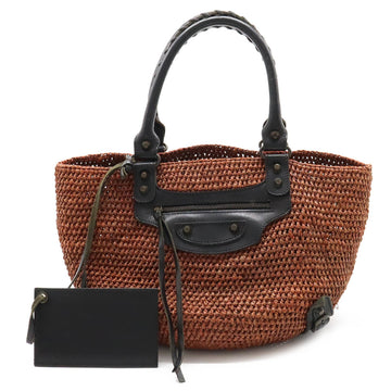 BALENCIAGA Basket Bag Tote Handbag Straw Raffia Leather Pink Brown Black 236741