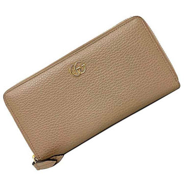 GUCCI Round Long Wallet Pink Beige Gold Marmont 456117 Leather  GG Women's