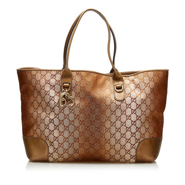 Gucci GG Canvas Heart Bit Lame Tote Bag Shoulder 269956 Shiny Bronze Brown Leather Ladies GUCCI