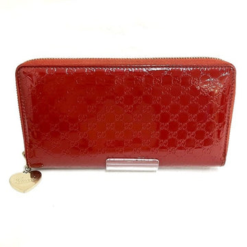 GUCCI Microshima 308260 Enamel Red Round Zipper Long Wallet Women's