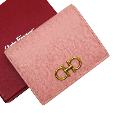 SALVATORE FERRAGAMO Bifold Wallet Gancini Pink Gold Leather