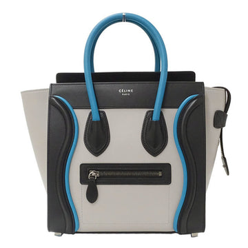 Celine Bag Ladies Handbag Luggage Micro Shopper Leather Gray Black Multi Blue