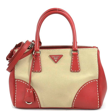 PRADA Handbag Crossbody Shoulder Bag Canvas/Leather Red x Beige Women's B1801K