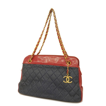 CHANELAuth  Matelasse Handbag Women's Straw,Leather Navy,Red Color